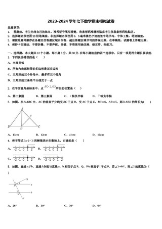 吉林省吉林市名校2024年七年级数学第二学期期末经典模拟试题含解析.doc
