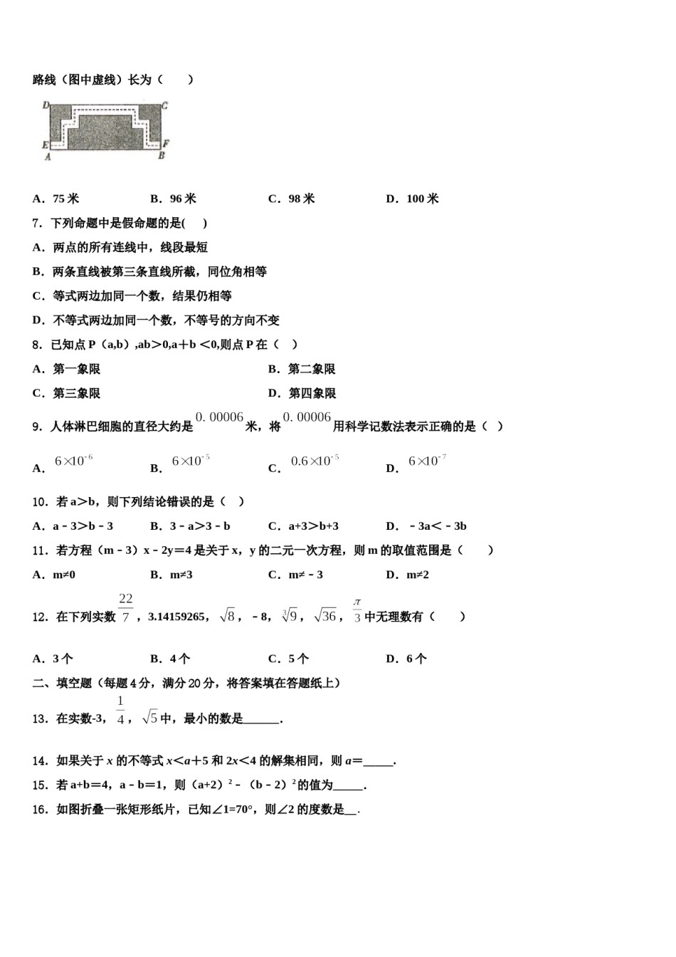 吉林省大安市第三中学2023-2024学年七年级数学第二学期期末综合测试试题含解析.doc_第2页