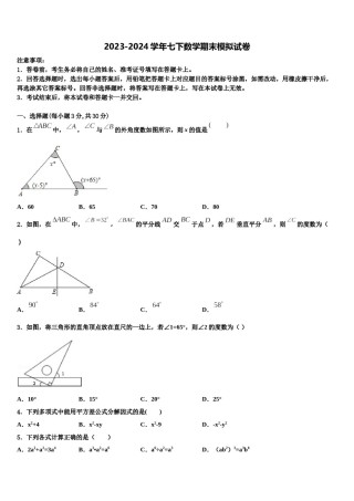 吉林省松原市前郭五中学2023-2024学年数学七下期末经典模拟试题含解析.doc