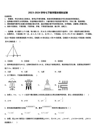 吉林省舒兰市2023-2024学年七下数学期末学业质量监测试题含解析.doc