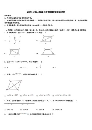 吉林省舒兰市2024届七年级数学第二学期期末教学质量检测模拟试题含解析.doc