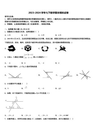 吉林省舒兰市第九大区2024年七年级数学第二学期期末检测模拟试题含解析.doc