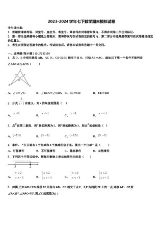 吉林省长春市东北师大附中新城学校2024届七年级数学第二学期期末考试模拟试题含解析.doc