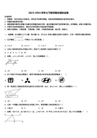 吉林省长春市南关区东北师大附中新城校区2024届七下数学期末学业质量监测试题含解析.doc