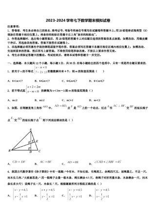 吉林省长春市朝阳区新朝阳实验学校2023-2024学年七下数学期末学业水平测试模拟试题含解析.doc