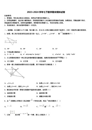 吉林省长春汽车经济技术开发区2024届七下数学期末监测试题含解析.doc