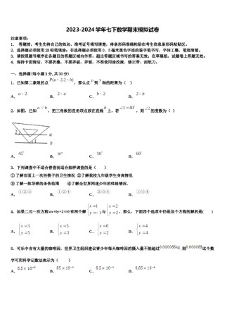 吉林省长春汽车经济技术开发区第九中学2023-2024学年七年级数学第二学期期末学业水平测试模拟试题含解析.doc