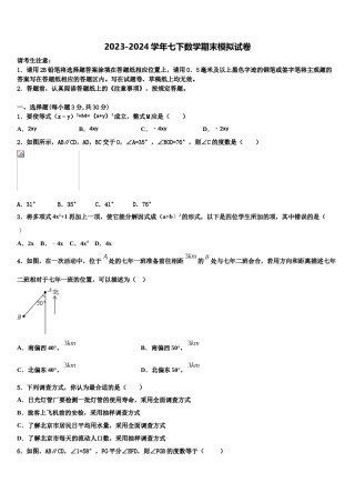 吉林省长春汽车经济技术开发区第九中学2024年七下数学期末经典模拟试题含解析.doc
