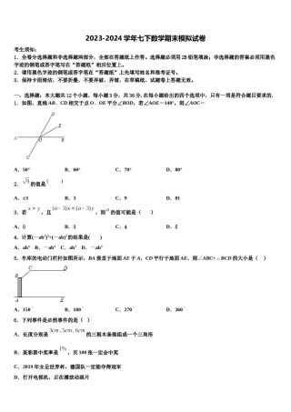 吉林省靖宇县2024届数学七下期末预测试题含解析.doc