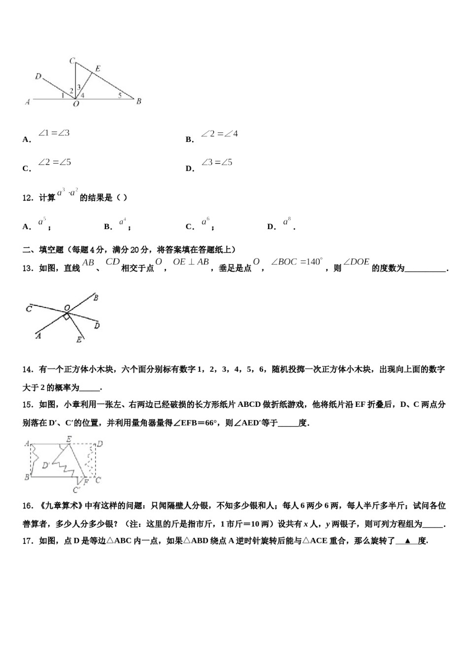 四川南充市嘉陵区2024届七下数学期末综合测试模拟试题含解析.doc_第3页