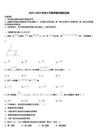 四川省乐山市第五中学2023-2024学年七下数学期末达标检测模拟试题含解析.doc