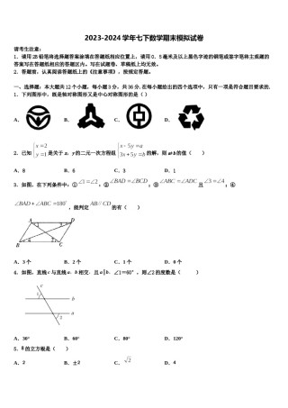 四川省内江市资中学县2024年七年级数学第二学期期末考试模拟试题含解析.doc