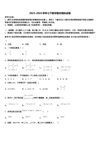 四川省北大附中成都为明学校2024届七下数学期末统考试题含解析.doc