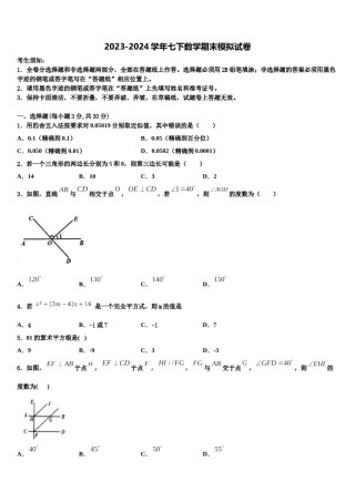 四川省南充市阆中学2024届数学七下期末学业质量监测试题含解析.doc