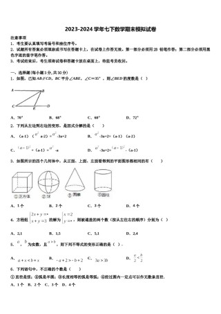 四川省南充市阆中学市阆中学2024届七下数学期末综合测试模拟试题含解析.doc