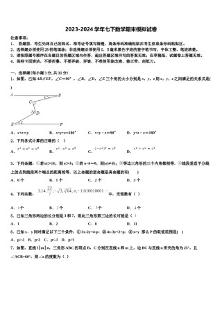 四川省宜宾市二中学2023-2024学年数学七下期末综合测试试题含解析.doc