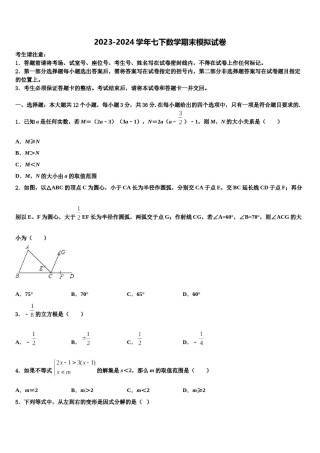 四川省宜宾市翠屏区2023-2024学年数学七下期末检测试题含解析.doc