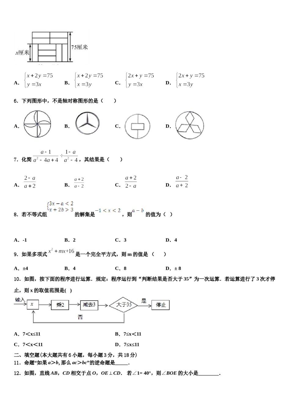 四川省巴中学市恩阳区茶坝中学2024年七下数学期末监测模拟试题含解析.doc_第2页