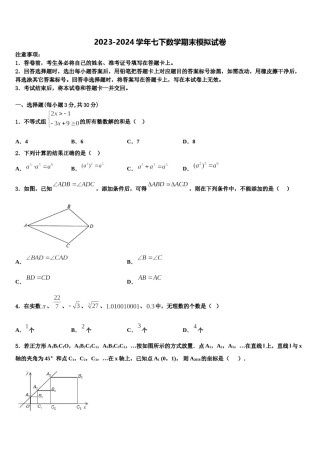 四川省师大一中学2024届七下数学期末学业质量监测模拟试题含解析.doc