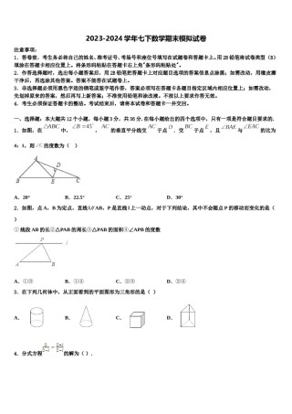 四川省广安中学2023-2024学年数学七下期末学业质量监测模拟试题含解析.doc