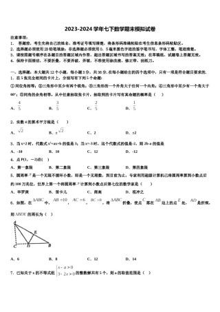 四川省德阳市第五中学2023-2024学年七年级数学第二学期期末质量检测试题含解析.doc