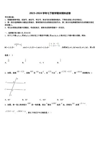 四川省成都市天府七中学2024届数学七下期末检测模拟试题含解析.doc