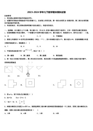 四川省成都市实验中学2024届数学七下期末教学质量检测模拟试题含解析.doc