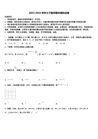 四川省成都市师大一中学2024年七下数学期末联考模拟试题含解析.doc