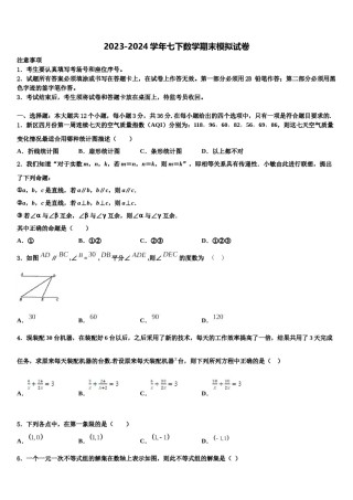 四川省成都市温江县2024年七下数学期末达标检测试题含解析.doc