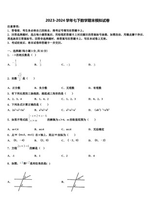 四川省成都市盐道街中学2024年七年级数学第二学期期末达标检测模拟试题含解析.doc