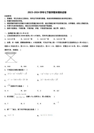 四川省成都高新区四校联考2024届七下数学期末统考模拟试题含解析.doc