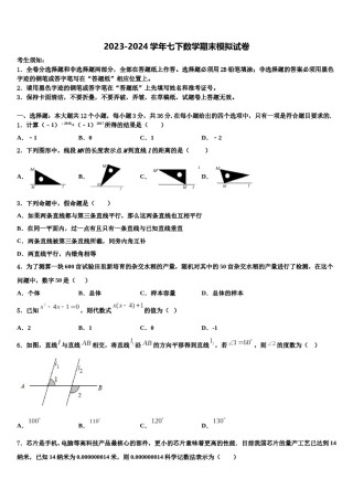 四川省泸州市高中学阶段学校2024年七年级数学第二学期期末质量检测模拟试题含解析.doc