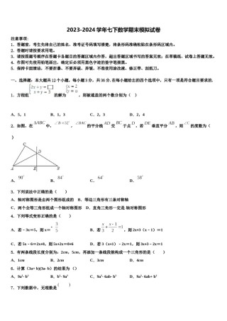 四川省甘孜州道孚一中学2023-2024学年七年级数学第二学期期末教学质量检测模拟试题含解析.doc
