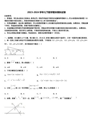 四川省甘孜州道孚一中学2023-2024学年七年级数学第二学期期末考试试题含解析.doc