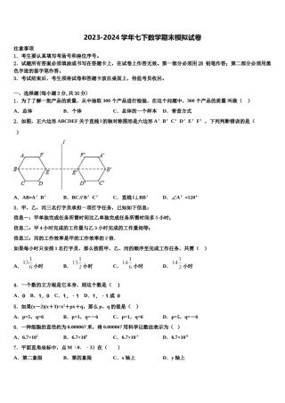 四川省眉山外国语学校2023-2024学年数学七下期末质量跟踪监视试题含解析.doc