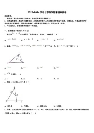 四川省眉山市东坡区东坡区东坡中学2024届七下数学期末综合测试模拟试题含解析.doc