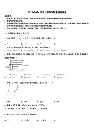 四川省眉山市东坡区苏辙中学2024届七年级数学第二学期期末考试试题含解析.doc