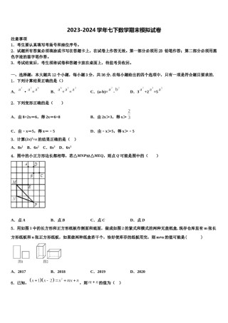 四川省简阳市简城区、镇金区2024年七下数学期末检测试题含解析.doc