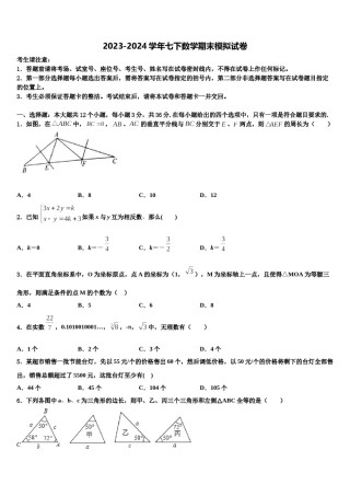 四川省苍溪县2024届七年级数学第二学期期末监测试题含解析.doc