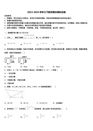 四川省资阳市2024年七下数学期末监测模拟试题含解析.doc