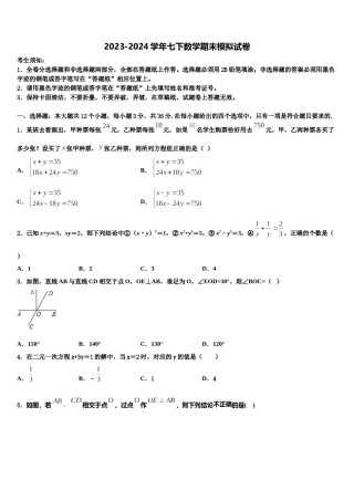 四川省资阳市资阳市雁江区2024年七年级数学第二学期期末监测模拟试题含解析.doc