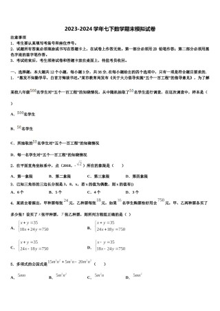 四川省达州市崇德实验学校2023-2024学年七下数学期末学业水平测试试题含解析.doc