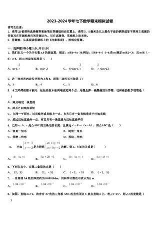 四川省达州市第一中学2024年数学七下期末预测试题含解析.doc