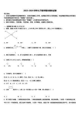 四川省达州铁中2023-2024学年七下数学期末教学质量检测试题含解析.doc