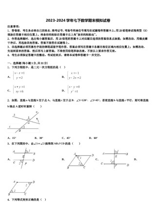 四川绵阳富乐园际学校2023-2024学年七下数学期末综合测试试题含解析.doc