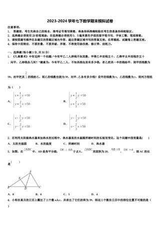 天津市东丽区立德中学2024届数学七下期末综合测试模拟试题含解析.doc