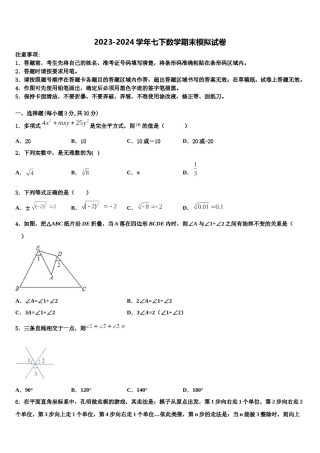 天津市南开区翔宇中学2024届七下数学期末调研模拟试题含解析.doc