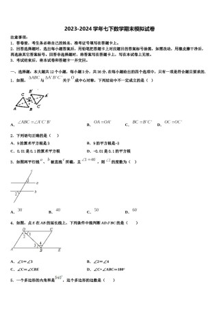 天津市和平区第二十中学2024年七下数学期末检测模拟试题含解析.doc