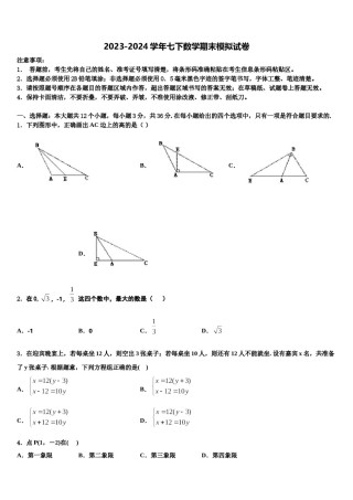 天津市塘沽区一中学2023-2024学年七年级数学第二学期期末考试模拟试题含解析.doc