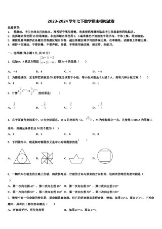 天津市宁河区2023-2024学年七年级数学第二学期期末质量跟踪监视模拟试题含解析.doc